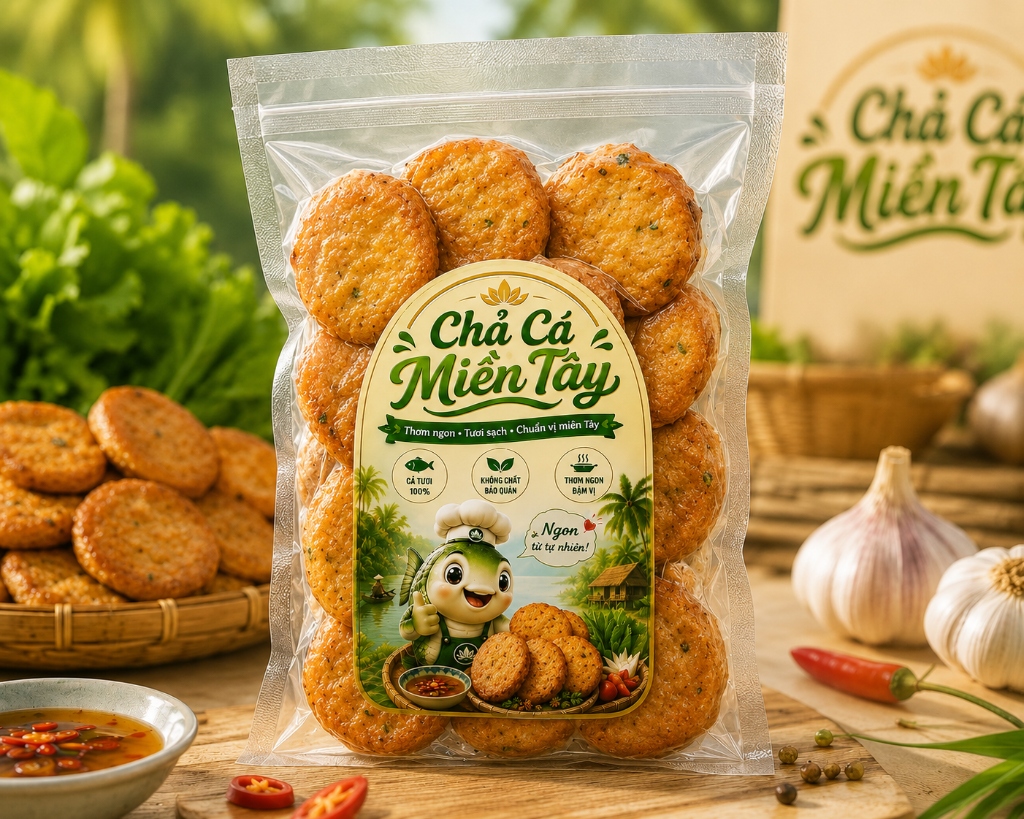 Chả cá chiên thượng hạng nguyên chất Miền Tây — chả cá thác lác chiên vàng giòn, đóng gói hút chân không 1kg